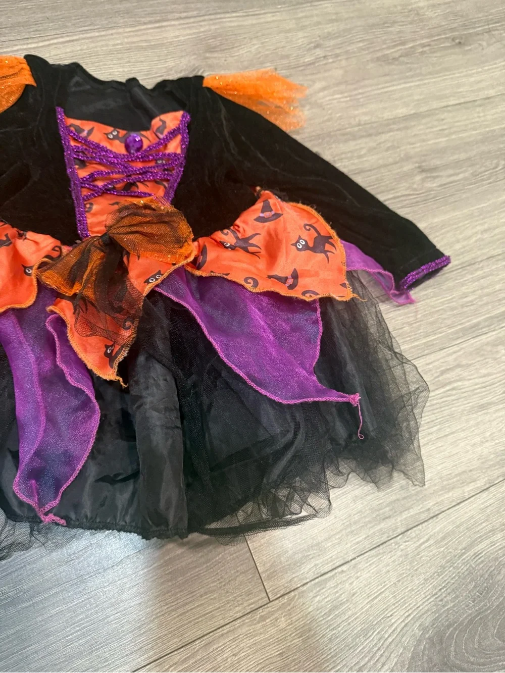 Toddlers Halloween Witch Costume Dress - Black, Orange & Purple